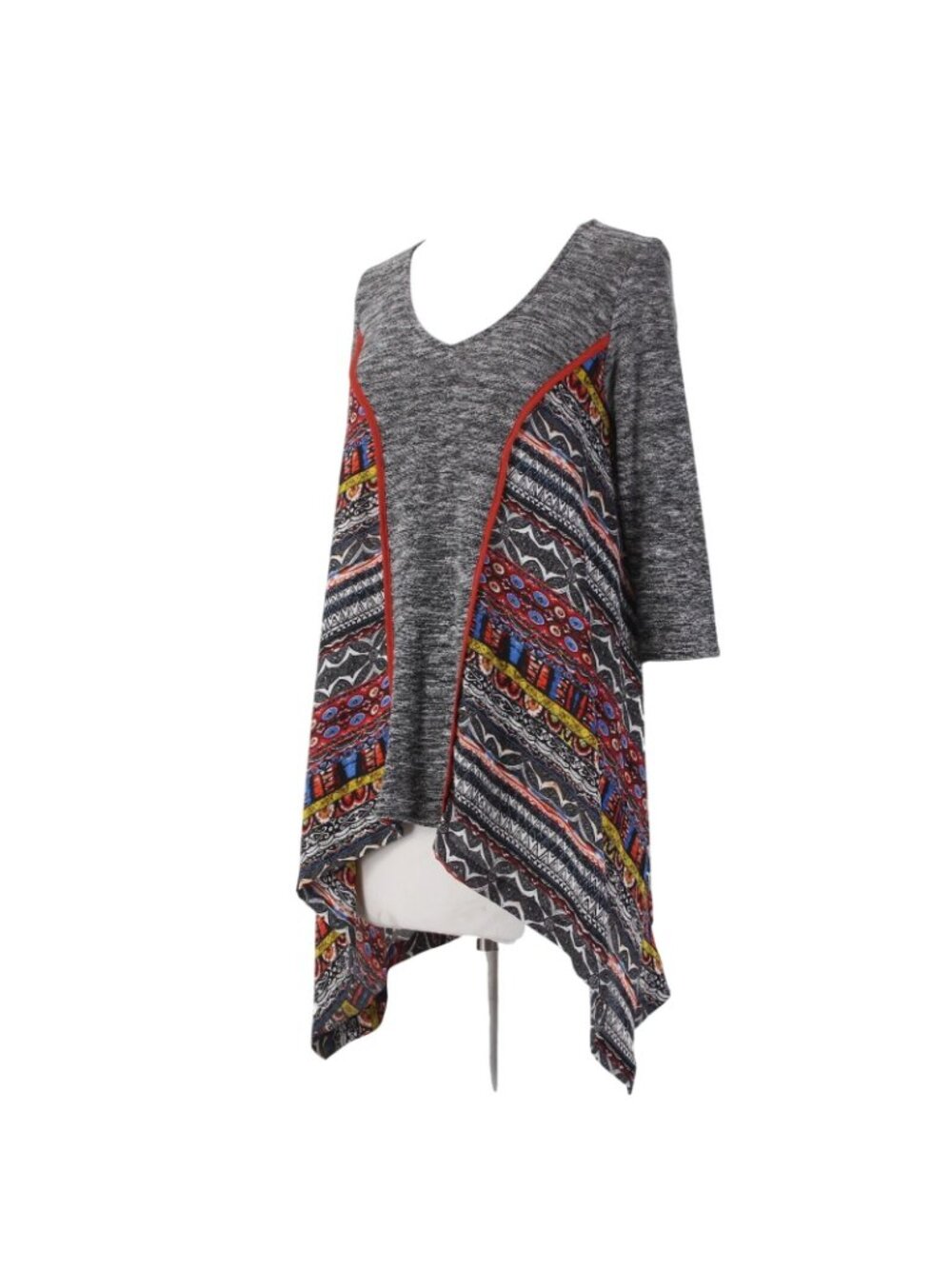 Citron Top Poeme Sz M Black White Multi Colored Asymmetrical Poly Rayon Top - Picture 8 of 10